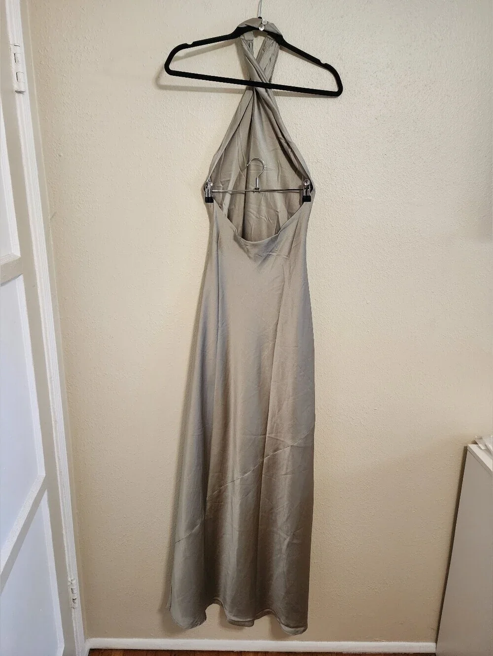 Show Me Your MuMu Jasmine Halter Maxi Moss Green Luxe Satin Dress XS Wedding